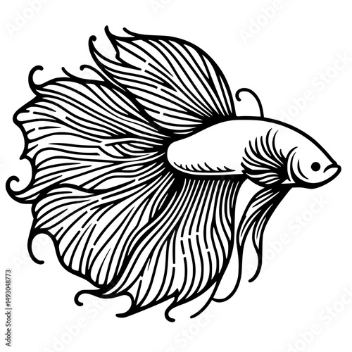 Thin line betta fish silhouette