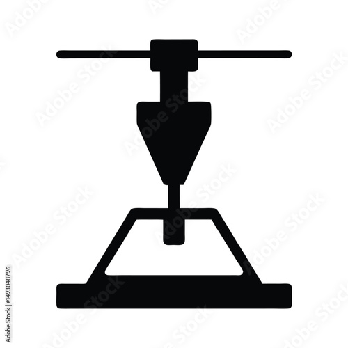 A simplified black and white icon depicting a mechanical press system