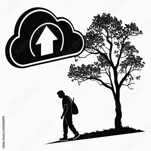A somber silhouette of a person under a cloud computing icon