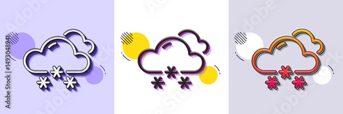 Snow weather forecast line icon. Halftone dotted pattern. Gradient icon with grain shadow. Clouds with snowflake sign. Cloudy sky symbol. Line snow weather icon. Various designs. Vector
