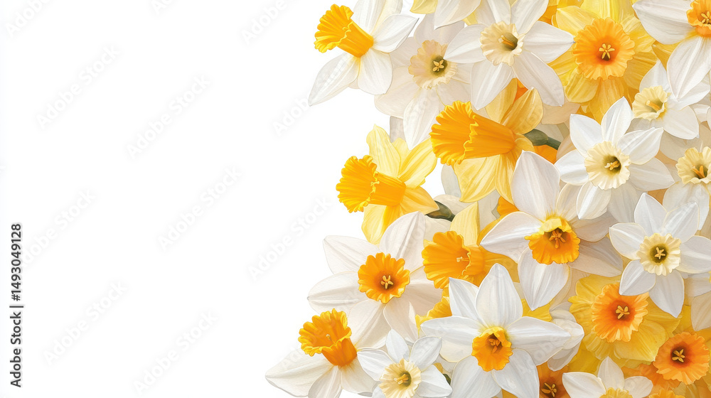 Fototapeta premium Beautiful watercolor botanical illustration of daffodils in vibrant yellow and white hues, evoking sense of spring