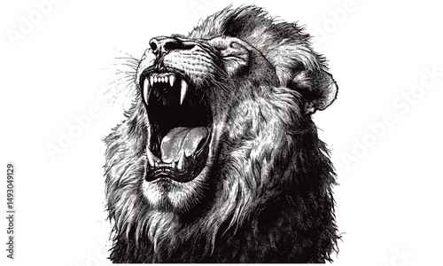 Vintage Wild Animal Drawing, Lion Roaring Fiercely, Hand-etched Lion Illustration, Safari Wildlife Etching, Rustic Nature Wall Print, Wildlife Sketch, monochrome animal art, engraving art print