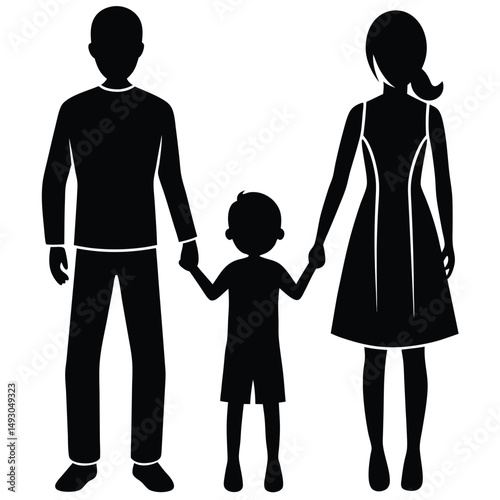 Silhouette of a Happy Family Mother, Father, and Child Holding Hands