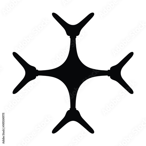 Black abstract object forming a cross shape with arms extending outward