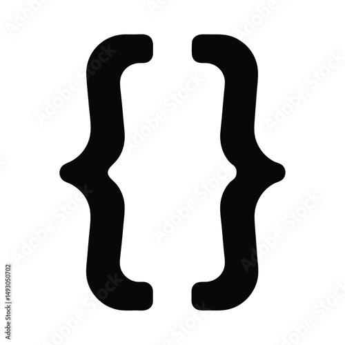 Black curly bracket or brace symbol floating against a white background