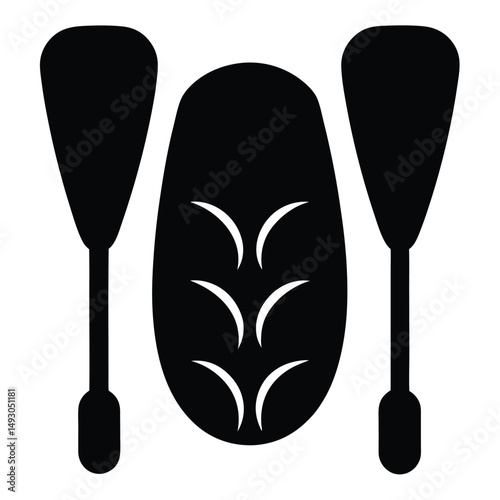 Black silhouette of a kayak and paddles illustration for watersport enthusiasts
