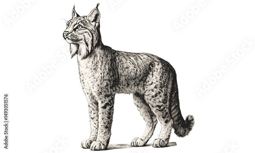 Vintage Lynx Illustration in Profile, Scientific Animal Drawing, Monochrome Etching, Rustic Wildlife Wall Decor, Old Engraving Style, Detailed Black Sketch, Nature Inspired Art