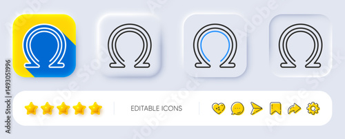 Omega line icon. Neumorphic, Flat shadow, 3d buttons. Last Greek letter sign. Ohm electrical resistance symbol. Line omega icon. Social media icons. Vector