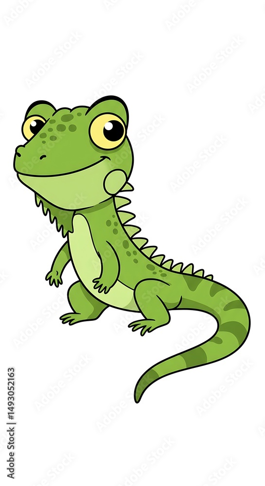 Fototapeta premium Jolly green lizard cartoon with friendly smile