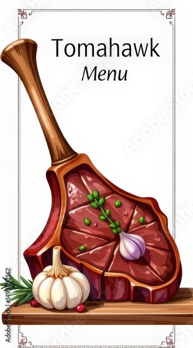 Gourmet tomahawk steak menu fine dining restaurant food photography elegant setting close-up culinary art