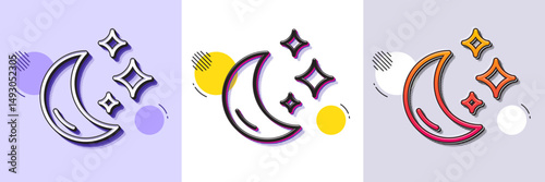 Moon line icon. Halftone dotted pattern. Gradient icon with grain shadow. Sleep rest sign. Night lunar symbol. Line moon icon. Various designs. Vector