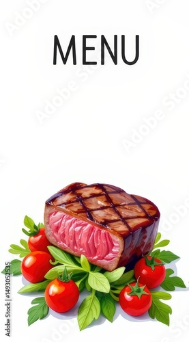 Gourmet grilled beef menu fine dining restaurant food photography elegant setting close-up view culinary delight