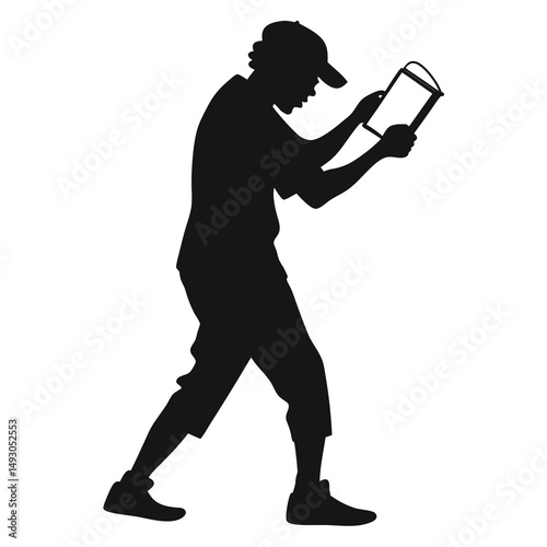 Silhouettes of people dancing including a girl with a microphone in black vector style