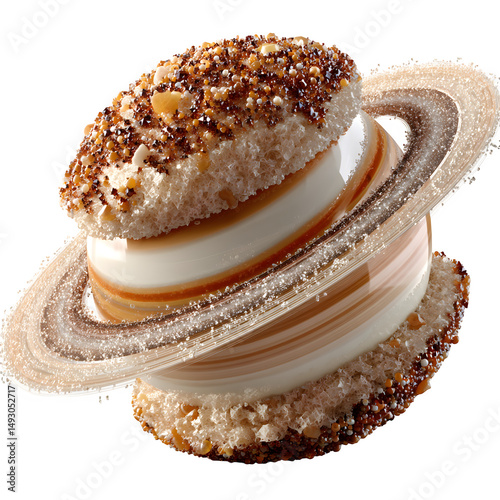 A planetary baker fermenting starlight into orbital pastries, sugar rings of Saturn, isolated on a white background --s 1000
