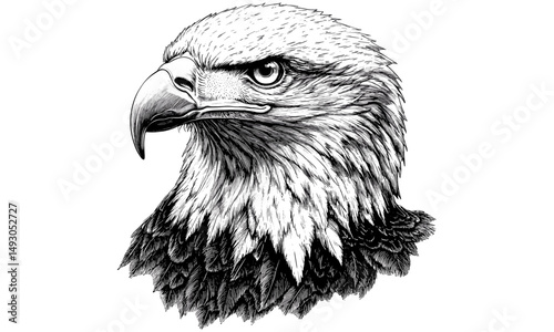Vintage Majestic Eagle Head Engraving, Hand-drawn Animal Illustration, Rustic Black Sketch Effect, Antique Bald Eagle Print, Wildlife Decor, Old Engraving Style, American Nature Art
