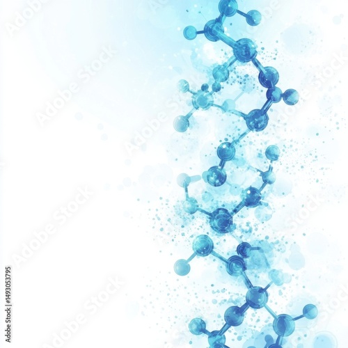Molecular structure illustration on white background science and technology concept blue watercolor style graphic design