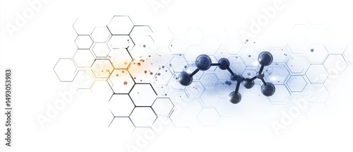 Molecular Structure with Hexagon Grid Background Illustration for Scientific Research and Development in Chemistry and Biology on White