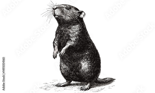 Hand-drawn Mole Illustration, Standing Upright, Vintage Burrowing Animal, Old Engraving Style, Black Sketch, Antique Wildlife Print, Rustic Nature Wall Art, natural world art,