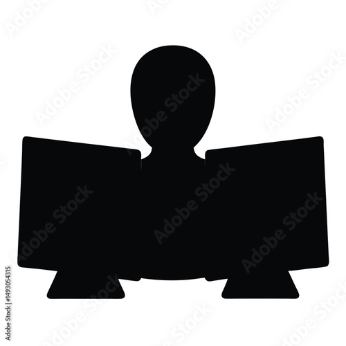 Person working intensely on computer programming with dual monitors displaying code, representing software development and coding activities