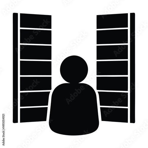 A 3d business concept illustration shows a man standing on a ladder, a vector symbol of success and moving up the stair