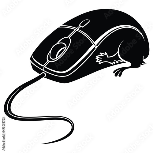 Computer mouse cleverly disguised as a real mouse black and white art