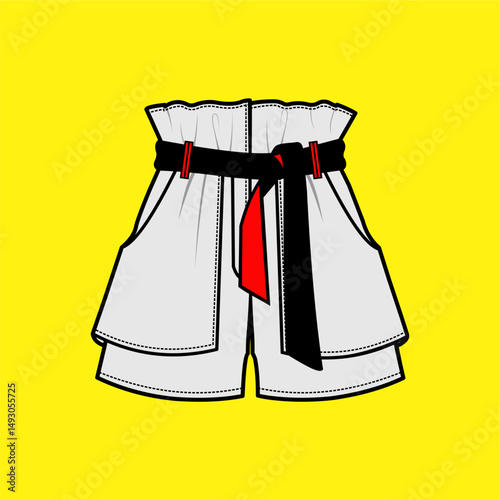 Fashion Illustration of High-Waisted Paperbag Shorts with Belt
