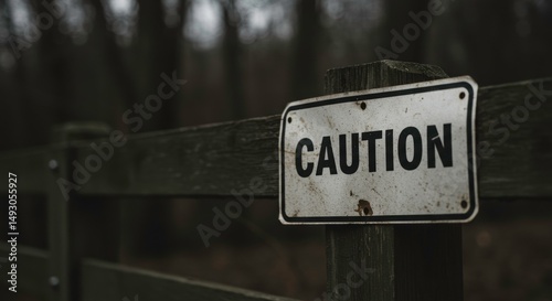 Dark woods mysterious caution sign beware danger ahead