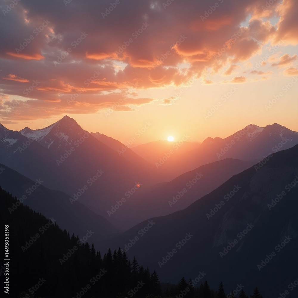 Obraz premium morning, sunrise, sunset, sky, fog, hill, forest,