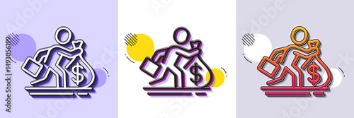 Salary line icon. Halftone dotted pattern. Gradient icon with grain shadow. Business wages sign. Cash money bribe symbol. Line salary icon. Various designs. Vector