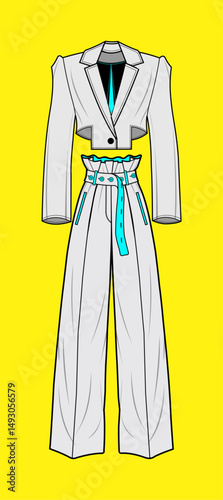 Modern Cropped Blazer and High-Waisted Paperbag Pants Fashion Sketch

