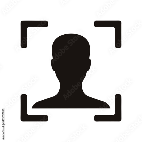 Icon symbolizing facial recognition and identity verification, a biometric security process