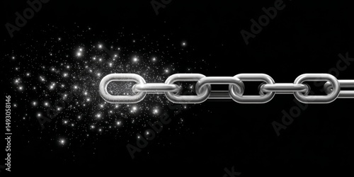 A dark setting with metaphoric chains being broken representing emotional growth