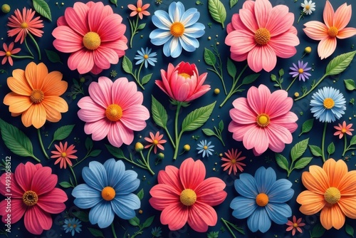 Wallpaper Mural Continuous blooming flowers, intricate design, floral background, design, pastel Torontodigital.ca