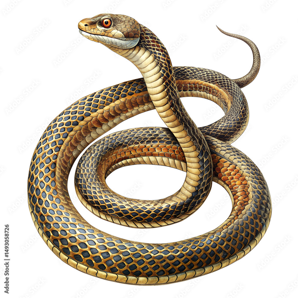Fototapeta premium Striking Coiled Snake Hand-Drawn Illustration