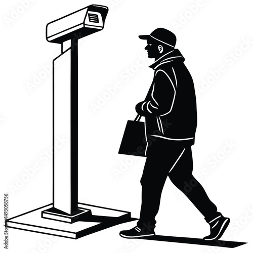 Man Under Surveillance a monochrome illustration of privacy and security concerns