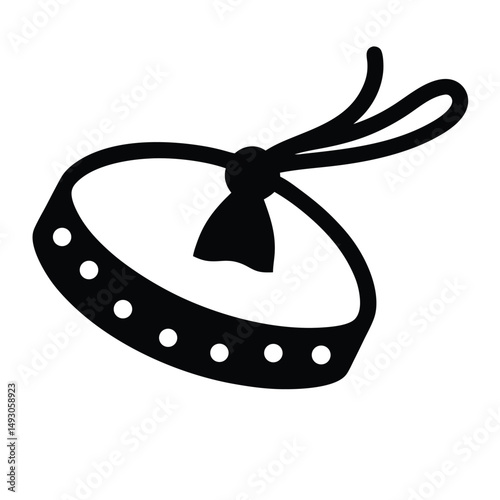 Tambourine Icon: A simple, elegant tambourine icon, perfect for musical projects, websites, or app designs. The icon features a classic tambourine shape with a tied ribbon.