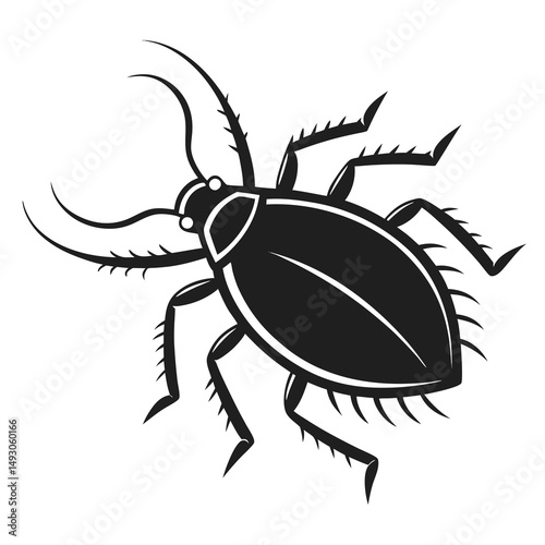 Monochrome Stylized Cockroach Illustration with Detailed Legs and Antennae Artwork