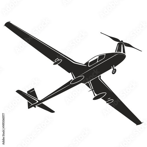 Monochrome silhouette image of a small general aviation aircraft in flight