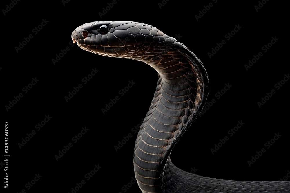 Fototapeta premium Black Cobra: Majestic Pose, Dark Elegance, Dramatic Close-up