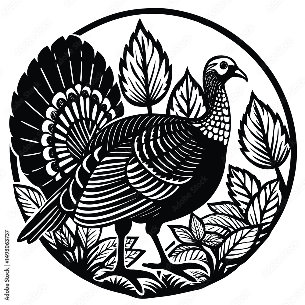 Fototapeta premium Elegant Black and White Turkey Illustration, Bird Art Print, Nature Design