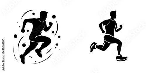 A flat icon featuring the silhouette of a man in a running or sprinting pose, designed for exercise apps and websites