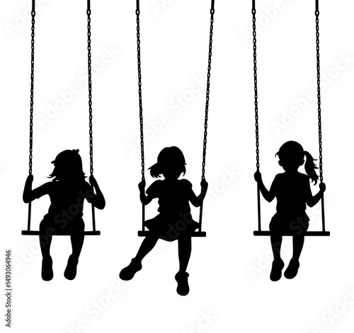 Male and female kids swinging in silhouette form make for a great symbol, logo, element, sign, mascot, or addition to various designs