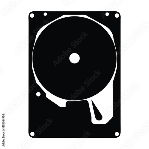 Simplified black and white hard drive vector illustration for modern tech