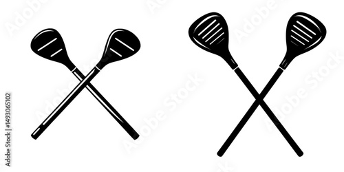 A hand drawn modern illustration of crossed golf clubs is represented by the Crossed Golf Clubs Icon