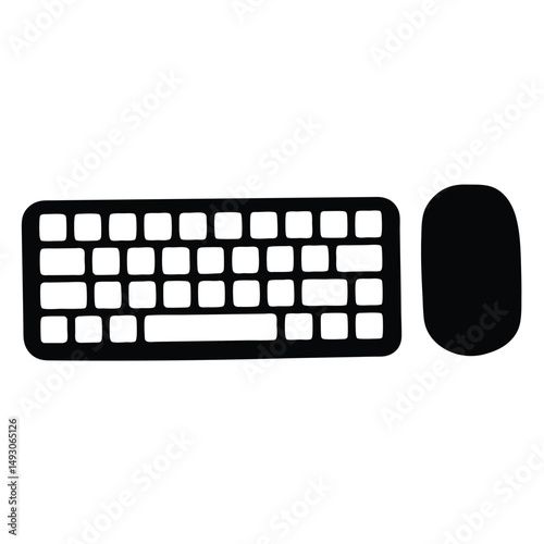 Simplified black silhouette illustration of a keyboard and mouse on white background