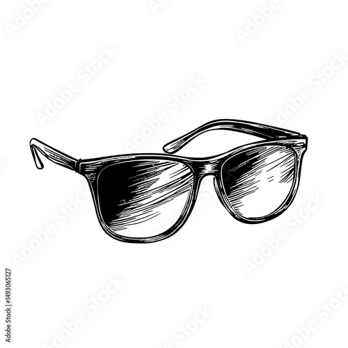 A grey background serves as the setting for a modern, flat icon of sunglasses