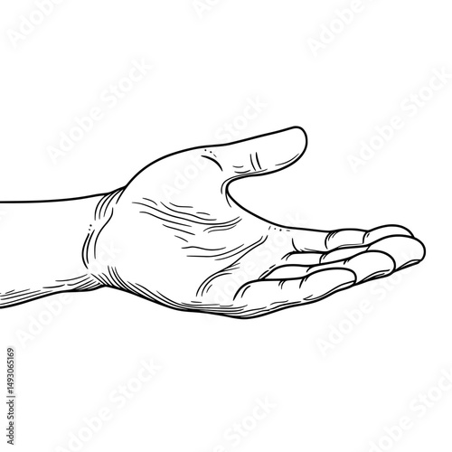illustration modern doodle hand drawn of open hand giving or receiving