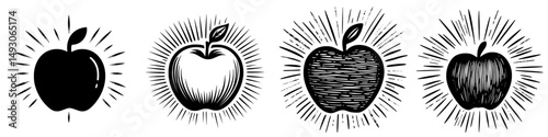 Modern illustration featuring a hand drawn icon of a textured apple