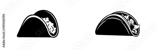 A flat modern icon for food apps and websites depicting a taco with a tortilla shell as a Mexican lunch