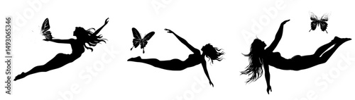 Fibromyalgia awareness is represented by a purple silhouette of a falling woman accompanied by a purple awareness ribbon and a butterfly, symbolizing chronic pain, chronic fatigue syndrome, and